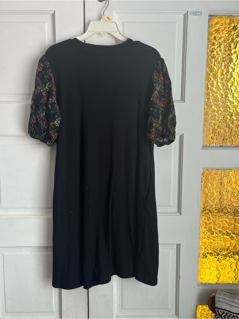 Maurices Black Mini Dress with Floral Puff Sleeves